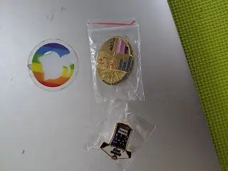 完走記念のメダルとピンバッジ。ピンバッジのデザインは200/300/400/600の中で一番好き